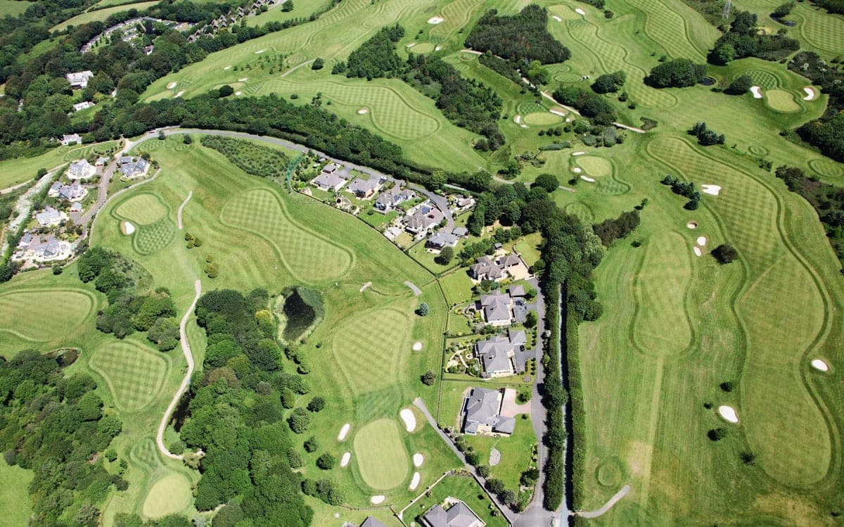 Aerial view of golf course community