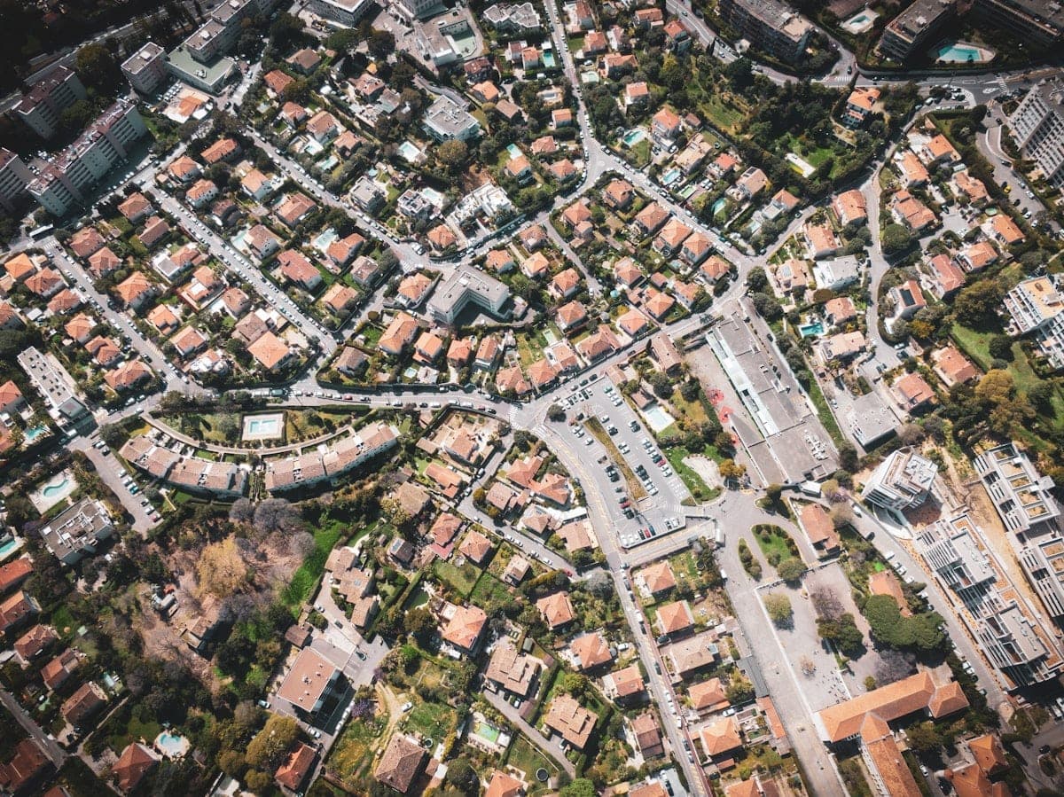 Aerial view of planned suburban neighborhood